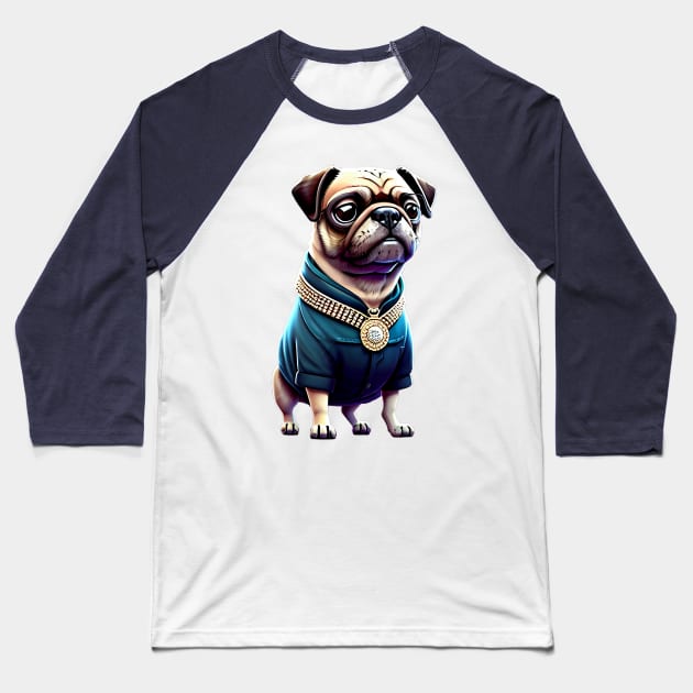 Chic Pug with Diamond Necklace - Elegant Boss Wife Dog T-Shirt Design Baseball T-Shirt by fur-niche